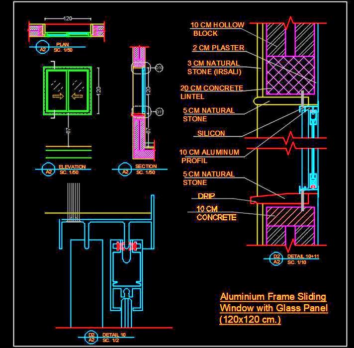 Aluminum Frame Sliding Window Detail in Autocad